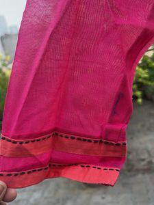 Vibrant Pink Kurta with Blue Floral Print