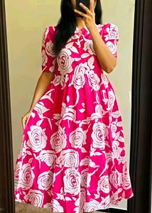 🌹 Rose Print Midi Dress