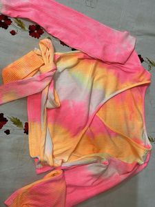 Tie-Dye Long Sleeve Wrap Top
