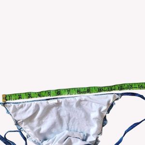 Denim Print Ruffled Bikini Bottoms