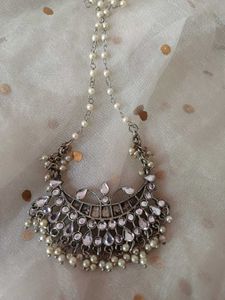 Elegant oxidized Maang Tikka with Pearls
