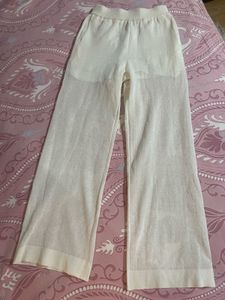 Cream Wide-Leg Knit Pants