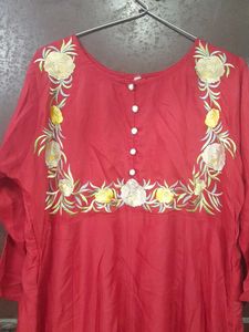 Embroidered Red Kurta