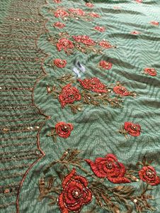 Elegant Green Embroidered Saree