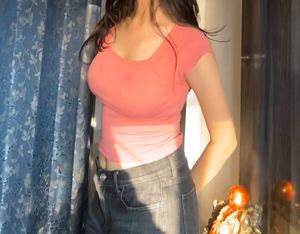 Pink Cropped Ribbed Tee