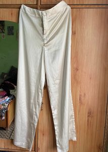Cream satin Wide Leg Trousers