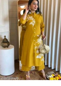 Yellow Kurta Set with White Floral Print