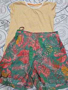 Striped Tee & Tropical Shorts Set
