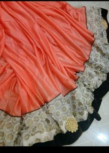 Elegant Peach & Floral Saree