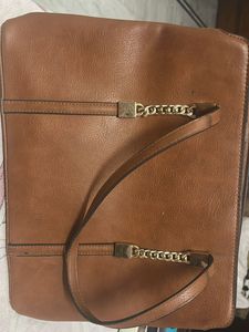 Brown Chain Accent Satchel