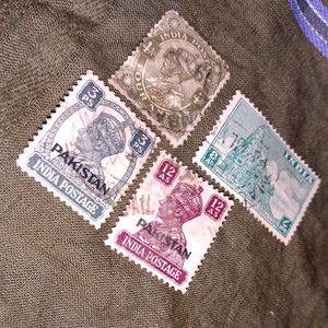 4 Vintage British India and Pakistan Postage Stamp