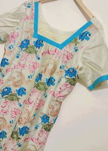 Off White Blue Pink Flower Print Suit