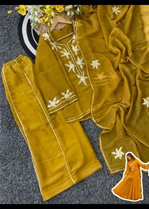 trendy Olive Green Kurta Set with Dupatta Bell sle