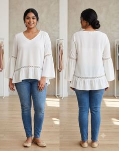 White Bell Sleeve Tunic with Lace Detail