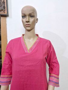 Product Title: Rani Pink Pure Cotton Dailywear Kur