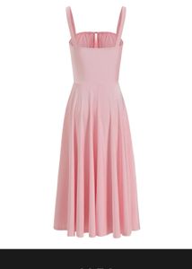 Pink Squared Neck Flared Midi Dress
