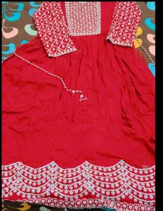 Elegant Red Embroidered Anarkali Kurti
