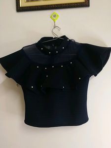 Elegant Pearl Embellished Mesh Top