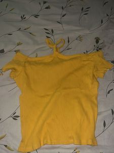 Yellow Off-Shoulder Ribbed Crop Top - M size