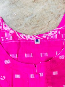 Bright Pink Kurta with White Pattern
