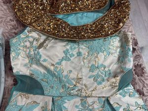Stunning Teal Brocade Tiered Gown