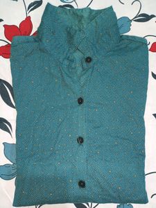Patterned Green Button-Down Shirt