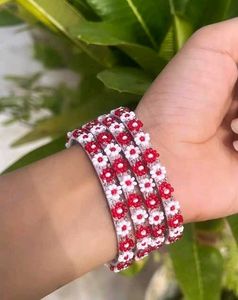 Charming Red & White Floral Bangles