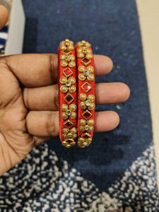 Red Silk Thread Bangles with Embellishments