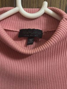 Pink Ribbed Mock Neck Sleeveless Top