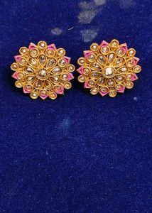 Elegant Pink Meenakari Kundan Stud Earrings for Wo