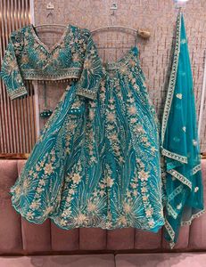 Teal Embroidered Lehenga Choli Set