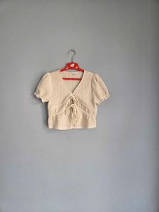 Cream Textured Tie-Front Top H&M XS