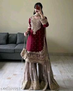 Elegant Red Sharara Suit Set