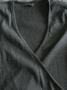 Grey Ribbed Wrap Top