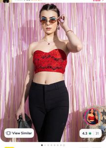 Chic Red Lace Strapless Top