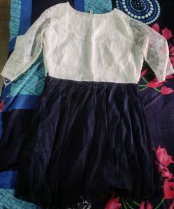 Elegant Lace &amp; Navy Blue Dress