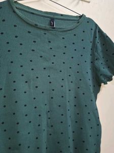 Green Polka Dot Ribbed Top