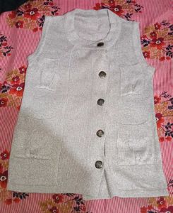 Silver Knit Button Vest