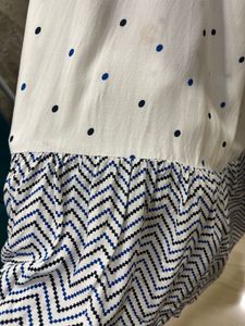 White Polka Dot Kurta with Blue Print