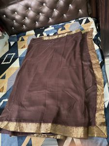 Elegant Brown Saree with Golden Border