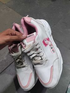 White &amp; Pink Posewalk Sneakers