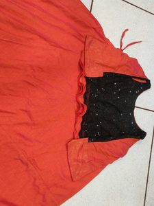 Orange &amp; Black Blouse with circular skirt wit