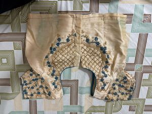 Embroidered Cream Blouse with Blue Floral Motifs