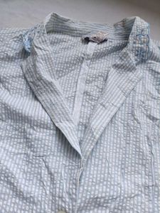 Blue White Embroidered Shirt