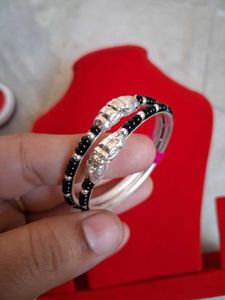 Elegant Silver Bangles with Black Beads
