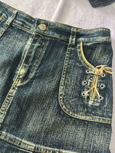 Denim Mini Skirt with Lace-Up Detail28-32