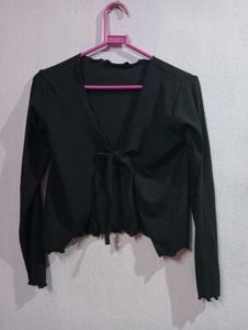 Chic Black & White Tie-Front Cardigan
