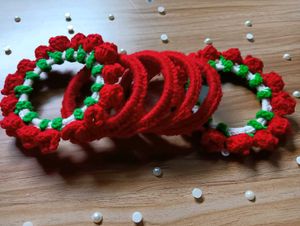 Handmade Red Floral Bangles (Set of 4)