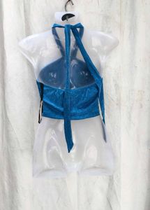 38127. Stylish Blue Halter Neck Crop Top