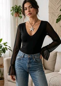 Gothic Black Bell Sleeve Bodysuit